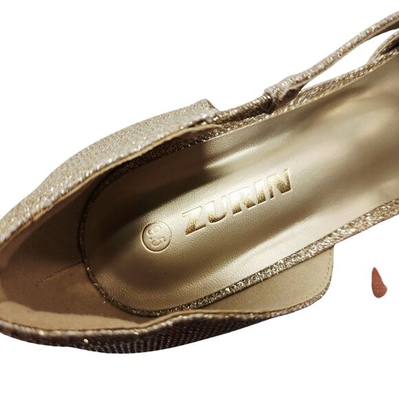 Zurin Glittery Pointed-Toe Heels Size 9.5 Champagne Sparkling Stilettos  Women - Picture 5 of 12